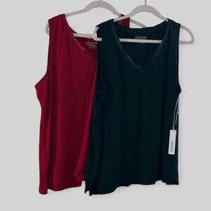 Chicos Touch Of Cool Satin Trim Polished V neck Tank Tops Green Red Sz 4 New!